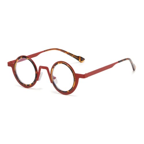 Retro Kleine Runde Punk Metall Sonnenbrille Damen Shades UV400 Mode Klare Linse Herren Doppelfarbiger Rahmen (Roter Leopard Klar) von MUTYNE