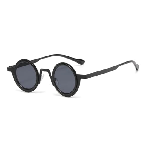 Retro Kleine Runde Punk Metall Sonnenbrille Damen Shades UV400 Mode Klare Linse Herren Doppelfarbiger Rahmen (Schwarz Grau) von MUTYNE