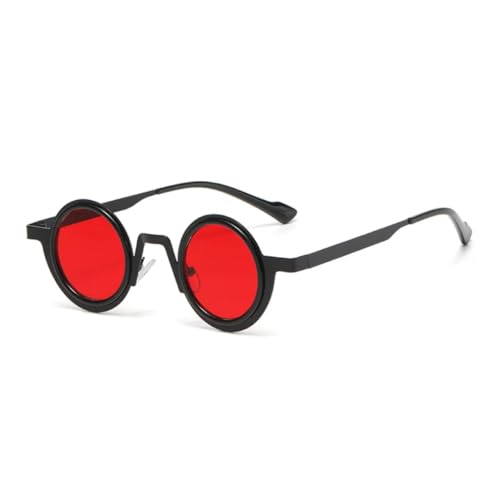 Retro Kleine Runde Punk Metall Sonnenbrille Damen Shades UV400 Mode Klare Linse Herren Doppelfarbiger Rahmen (Schwarz Rot) von MUTYNE