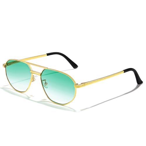 Retro-Piloten-Sonnenbrille für Herren und Damen, Polygon-Sonnenbrille aus Metall, Blau, Doppelsteg, UV400, C03 Gold Ocean Green, Einheitsgröße von MUTYNE