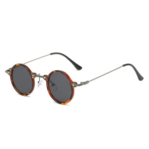 Retro Steampunk Kleine Runde Männer Hip Hop Sonnenbrille Mode Frauen Clear Ocean Lens Shades UV400 Weibliche Brillengestell, Leopardengrau, Einheitsgröße von MUTYNE