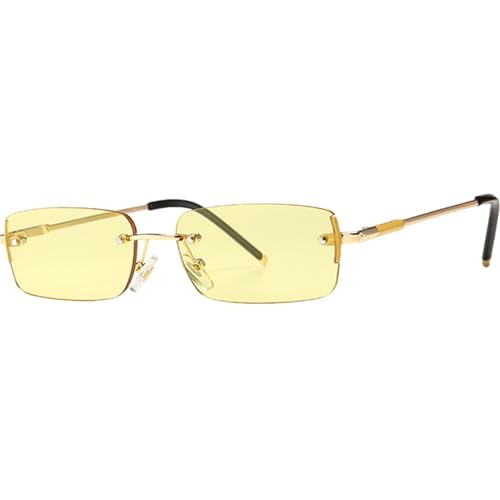 Schmale rechteckige Sonnenbrille für Herren, randlos, Metall, kleine Retro-Sonnenbrille für Herren, UV400, Gold, Blau, Grün, Gold mit Gelb, Einheitsgröße von MUTYNE