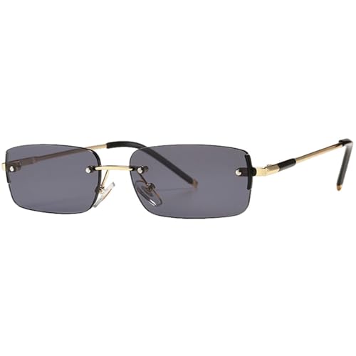 Schmale rechteckige Sonnenbrille für Herren, randlos, Metall, kleine Retro-Sonnenbrille für Herren, UV400, Gold, Blau, Grün, Gold mit Schwarz, Einheitsgröße von MUTYNE