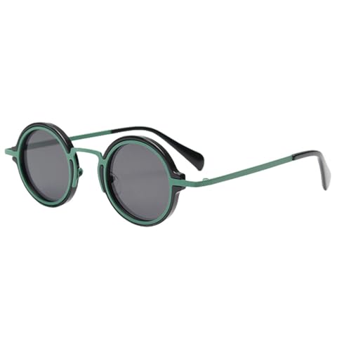 Sonnenbrille Retro Damen Punk-Stil Metall Runde Sonnenbrille Vintage Männlich Leopard Grün Uv400, grün schwarz grau, Einheitsgröße von MUTYNE