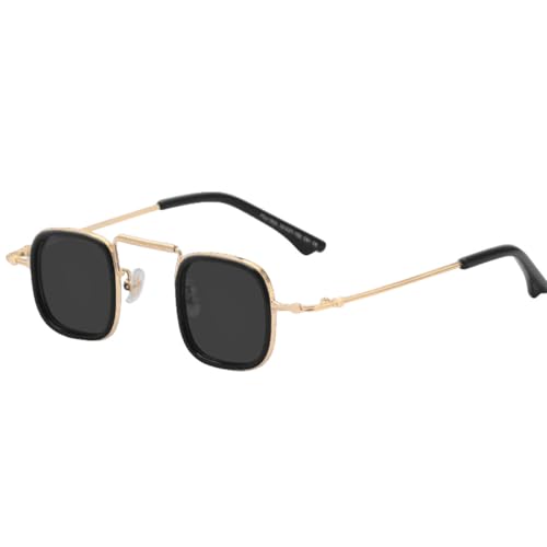 Sonnenbrille Vintage Damen Kleiner Rahmen Quadratische Sonnenbrille Für Herren UV400 Weiblich Metall Männlich Trendy,Gold mit Schwarz,Einheitsgröße von MUTYNE