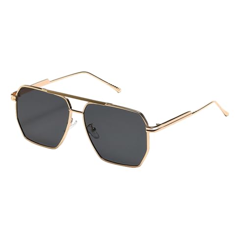 Sonnenbrille mit großem Rahmen für Herren, Metall, Doppelsteg, quadratische Sonnenbrille, Uv400, Damen, gelbbraune Brillen, Gold mit Schwarz, Einheitsgröße von MUTYNE