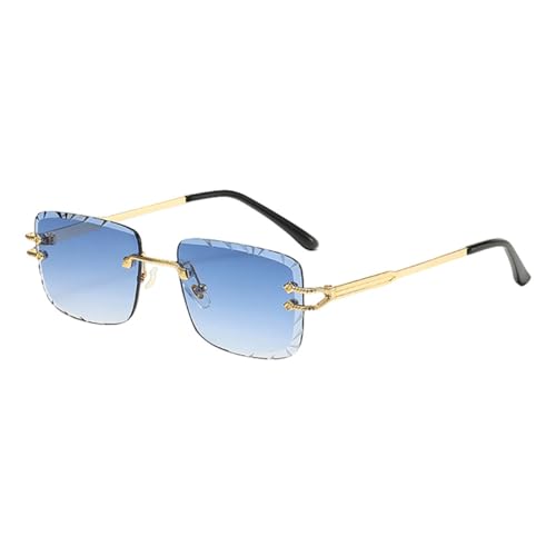 Vintage Quadratische Sonnenbrille Für Männer Blau Grün Metall Weibliche Randlose Sonnenbrille Für Frauen,Gold Mit Blau,Einheitsgröße von MUTYNE