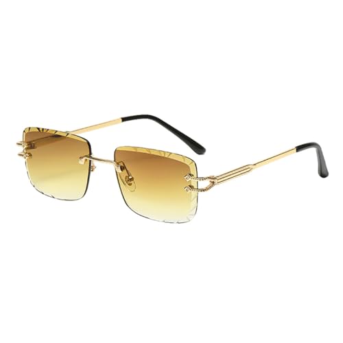 Vintage Quadratische Sonnenbrille Für Männer Blau Grün Metall Weibliche Randlose Sonnenbrille Für Frauen,Gold Mit Braun,Einheitsgröße von MUTYNE