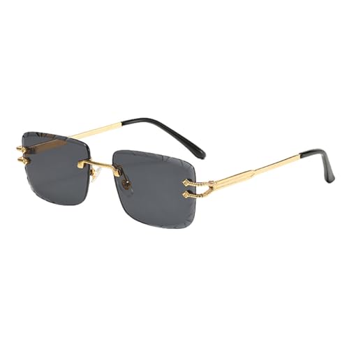 Vintage Quadratische Sonnenbrille Für Männer Blau Grün Metall Weibliche Randlose Sonnenbrille Für Frauen,Gold mit Schwarz,Einheitsgröße von MUTYNE