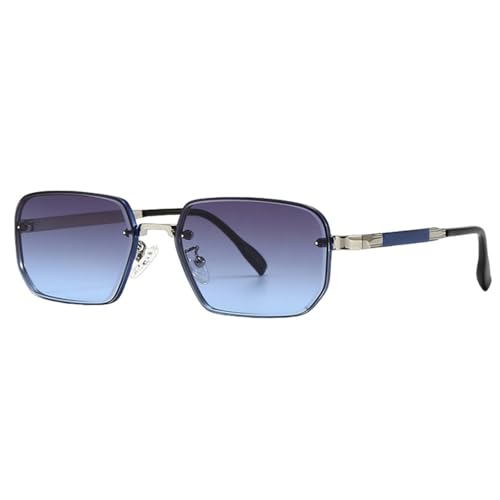 Weibliche quadratische Rahmen-Sonnenbrille Retro-Frauen-Uv400-männliche Metall-Sonnenbrille für Männer Blaubraun, graublaue Linse, Einheitsgröße von MUTYNE