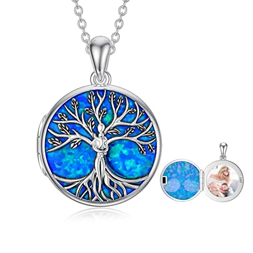 Baum des Lebens Foto Medaillon Halskett Medaillon zum öffnen für bilder Sterling Silber Mutter Tochter Halskette (Blau Opal) von MUUYON