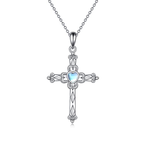 MUUYON Mondstein Kette Silber 925 Mondstein Anhänger Halskette Amulett Chakra Kette für Frauen Mädchen (Kreuz) von MUUYON