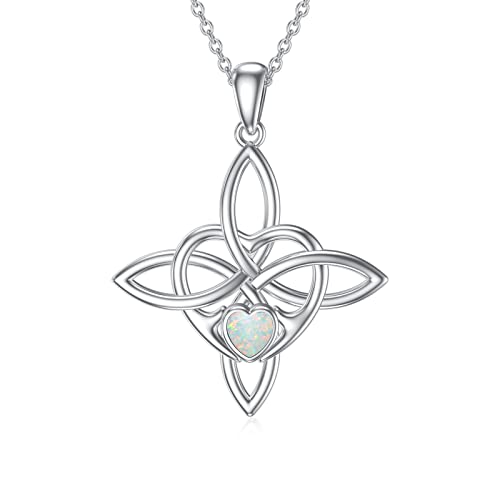 MUUYON Kreuz Keltischer Knoten Mondstein Halskette Silber 925 Mondstein Anhänger Schmuck Geschenke für Frau Mädchen (Weißer Opal) von MUUYON