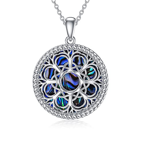 MUUYON Lebensblumen mit Abalone-Muschel Halskette lebensbaum Anhänger Kette Sterling Silber Schmuck Geschenke für Frauen von MUUYON