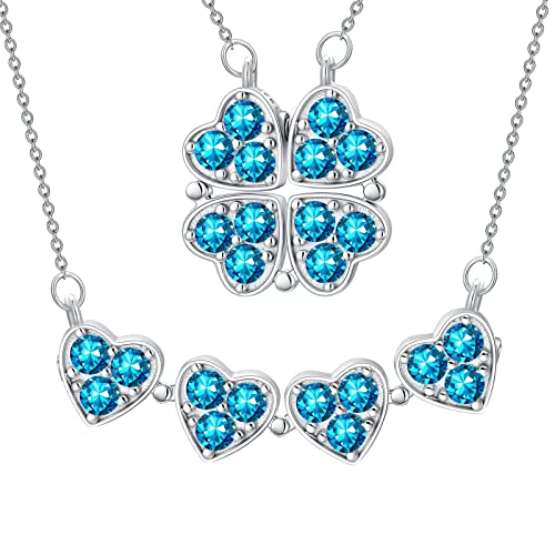 MUUYON 12 Monate Geburtsstein Kleeblatt Kette Vierblättriges Magnetische Falte Herzförmige Kleeblatt Umwandlungs Anhänger Valentinstag Muttertag Geburtstag Geschenk für Frauen Mädchen von MUUYON