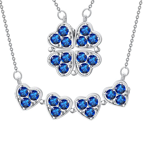 MUUYON 12 Monate Geburtsstein Kleeblatt Kette Vierblättriges Magnetische Falte Herzförmige Kleeblatt Umwandlungs Anhänger Valentinstag Muttertag Geburtstag Geschenk für Frauen Mädchen von MUUYON