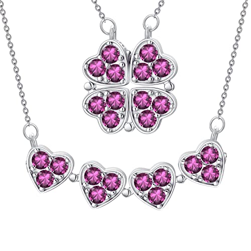MUUYON 12 Monate Geburtsstein Kleeblatt Kette Vierblättriges Magnetische Falte Herzförmige Kleeblatt Umwandlungs Anhänger Valentinstag Muttertag Geburtstag Geschenk für Frauen Mädchen von MUUYON
