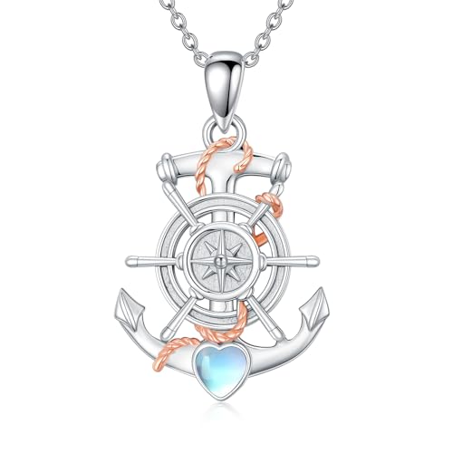 MUUYON Anker-Halskette 925er Sterlingsilber Mondstein nautischer Anker-Anhänger Schmuck Geschenke für Frauen von MUUYON