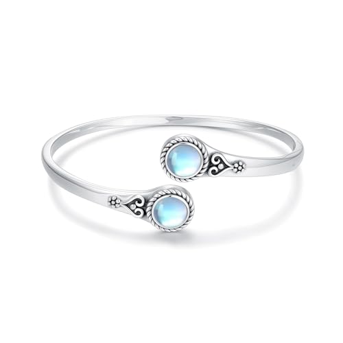 MUUYON Armreif mit künstlichem Mondstein 925er Sterlingsilber 8 mm rund Mondstein Armreif Schmuck Geschenk für Frauen von MUUYON