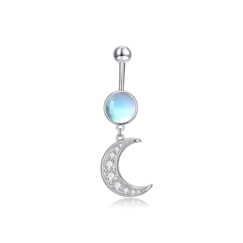 MUUYON Bauchnabelring mit Mond 925er Sterlingsilber 14G Mondstein baumelnder Bauchnabelpiercing Nagelschmuck Geschenke für Frauen von MUUYON