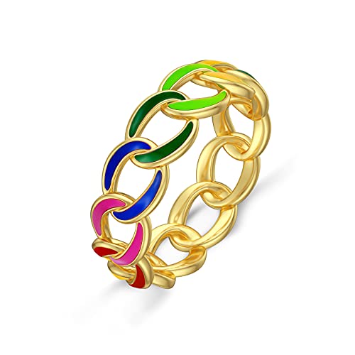MUUYON Gold Bunte Damenring Bandring für Frauen aus 925 Sterling Silber Spinner Ring im Chunky Chain von MUUYON