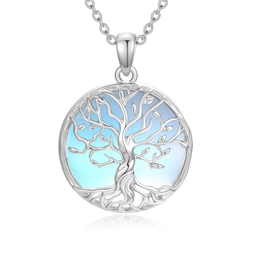 MUUYON Halskette mit Lebensbaum 925er Sterlingsilber Mondstein-Stammbaum-Anhänger Schmuck Geschenke für Frauen von MUUYON