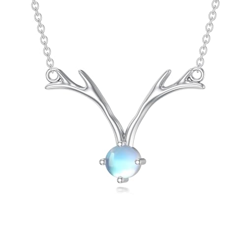 MUUYON Hirschgeweih-Halskette 925er Sterlingsilber Mondstein-Geweih-Anhänger Schmuck Geschenke für Frauen von MUUYON
