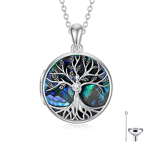 MUUYON Lebensbaum Urnenkette für Ashes 925 Sterling Silber Asche Urne Anhänger mit Abalone Muschel Cremation Halskette Memory Schmuck für Damen Mama von MUUYON