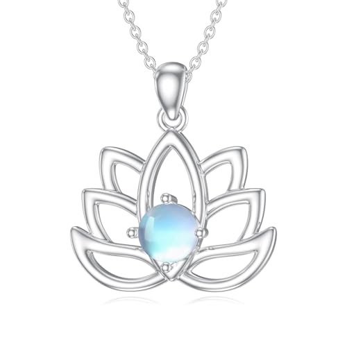 MUUYON Lotus-Halskette 925er Sterlingsilber Mondstein Lotusblüten-Anhänger Schmuck Geschenke für Frauen von MUUYON