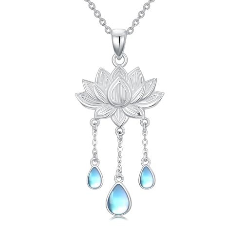 MUUYON Lotus-Halskette 925er Sterlingsilber künstlicher Mondstein Lotusblüten-Anhänger Schmuck für Damen von MUUYON