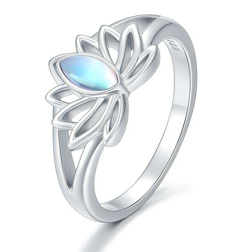 MUUYON Lotusringe 925er Sterlingsilber Mondstein Lotusring Schmuck Geschenke für Frauen Größe 18 von MUUYON