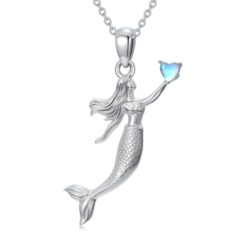 MUUYON Meerjungfrau-Halskette 925er Sterlingsilber Mondstein Meerjungfrau-Anhänger Schmuck Geschenke für Frauen von MUUYON