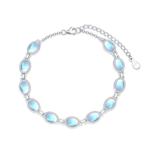 MUUYON Mondstein-Armband 925er Sterlingsilber 5 x 7 mm ovales Mondstein-Gliederarmband Schmuckgeschenke für Frauen von MUUYON