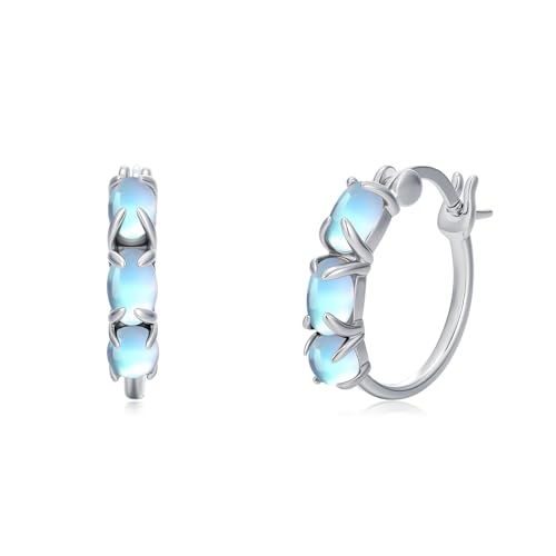 MUUYON Mondstein-Creolen 925er Sterlingsilber Mondstein kleine Huggie-Creolen Schmuck Geschenk für Frauen von MUUYON