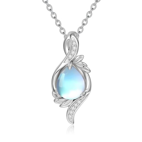 MUUYON Mondstein-Halskette 925er Sterlingsilber birnenförmiger Mondstein-Anhänger Schmuck Geschenke für Frauen von MUUYON