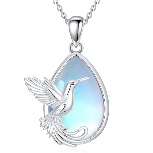 MUUYON Mondstein-Kolibri-Halskette 925er Sterlingsilber Tropfen-Kolibri-Anhänger Schmuck Geschenke für Frauen von MUUYON