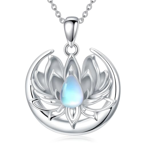 MUUYON Mondstein-Lotus-Halskette 925er Sterlingsilber Lotusblüten-Anhänger Schmuck Geschenke für Frauen von MUUYON