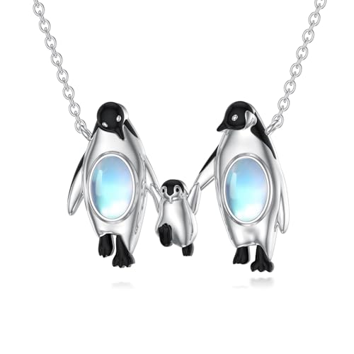 MUUYON Mondstein Pinguin Halskette für Damen 925er Sterlingsilber Pinguin Anhänger Mondstein Schmuck Geschenk für die Tochter von MUUYON