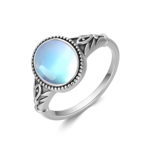 MUUYON Mondsteinring 925 Sterling Silber Ovaler Mondstein Vintage Ring Schmuck Geschenke für Frauen Größe7 von MUUYON