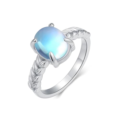 MUUYON Mondsteinringe 925er Sterlingsilber 10 x 8 mm oval Schmuck Geschenk für Damen Größe 17.25 von MUUYON