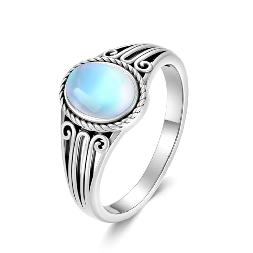 MUUYON Mondsteinringe 925er Sterlingsilber Vintage ovaler Mondsteinring für Damen Größe 18 von MUUYON