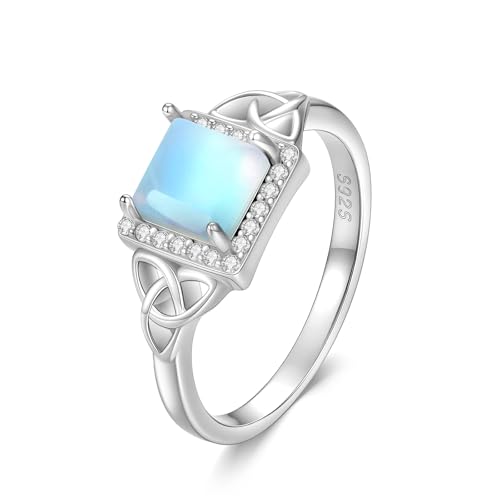 MUUYON Mondsteinringe 925er Sterlingsilber keltischer quadratischer Mondsteinring Schmuckgeschenke für Frauen Größe 16.5 von MUUYON