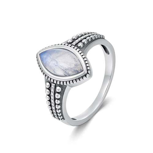 MUUYON Natürlicher Mondsteinring 925er Sterlingsilber 12 x 6 mm Marquise-Form Mondsteinring für Damen Größe 18 von MUUYON