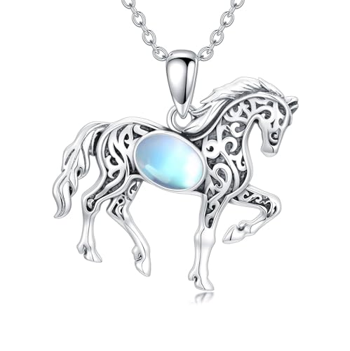 MUUYON Pferdehalskette 925er Sterlingsilber Mondstein Glückspferd-Anhänger Tierschmuck Geschenke für Frauen von MUUYON