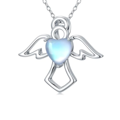 MUUYON Schutzengel-Halskette aus 925er Sterlingsilber mit Mondstein-Anhänger Du bist mein Engel mit Flügeln Schmuckgeschenk für Frauen von MUUYON