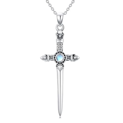 MUUYON Schwertkette 925er Sterlingsilber Mondstein-Schwertanhänger Schmuckgeschenk für Frauen von MUUYON