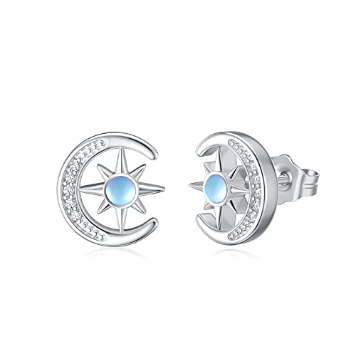 Mond Mondstein Ohrstecker Damen Sterling Silber Regenbogen Mondstein Ohrringe Blau Kleine Ohrstecker Halloween Geschenk für Frauen Mädchen von MUUYON