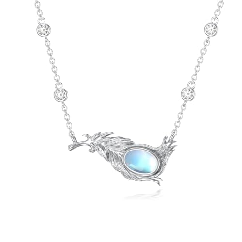 Mondstein Federkette für Damen 925er Sterlingsilber Federanhänger Schmuck Geschenk für Mutter und Ehefrau von MUUYON