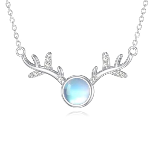 Mondstein Hirschgeweih Halskette für Frauen 925er Sterlingsilber Geweih Anhänger Schmuck Geschenke für Mutter und Frau von MUUYON