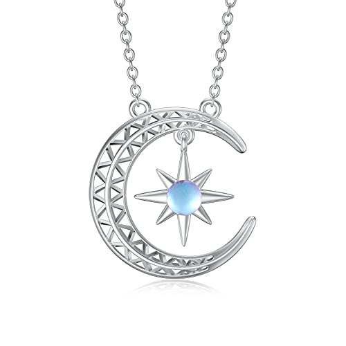 Mondstein Kette Silber 925 Mondstein Anhänger Halskette Amulett Chakra Kette für Frauen Mädchen (Mond) von MUUYON